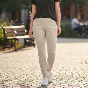 H&M Pull On Jeggings Beige High Waisted Skinny Stretch Minimalist Neutral Sz 12